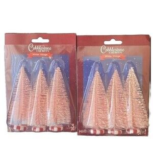 Cobblestone Corners Miniatures Trees Pink Candy Cane Tree Snow 6 Piece Set